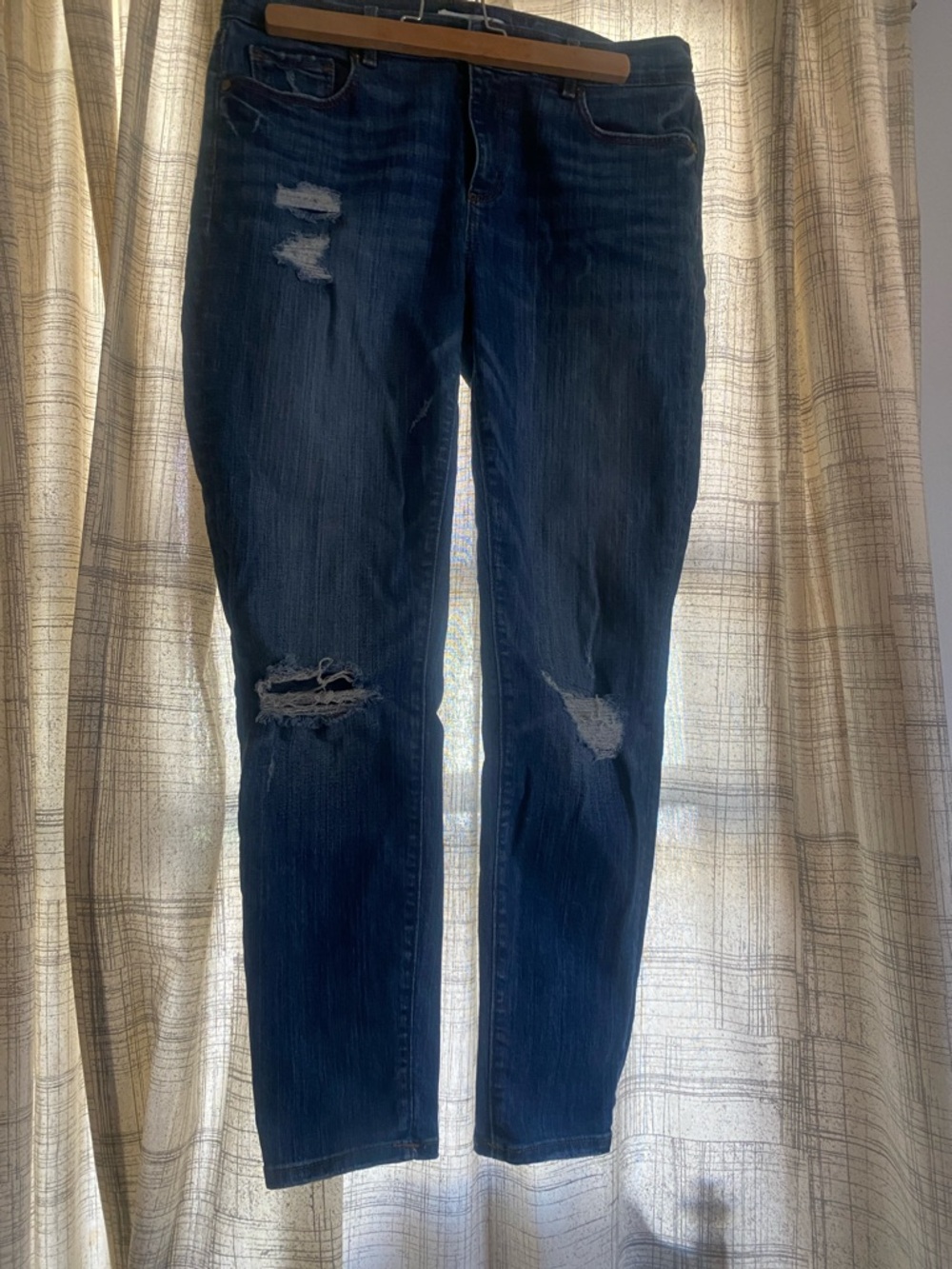 LOFT Dark Blue Distressed Skinny Jeans